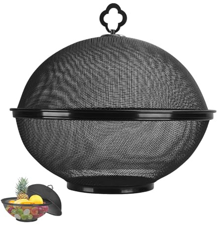 Metal Mesh Fruit Bowl with Lid & Basket - Fruit Fly Proof Kitchen Counter Storage for Fruits & Veggies (Black/1PCS)