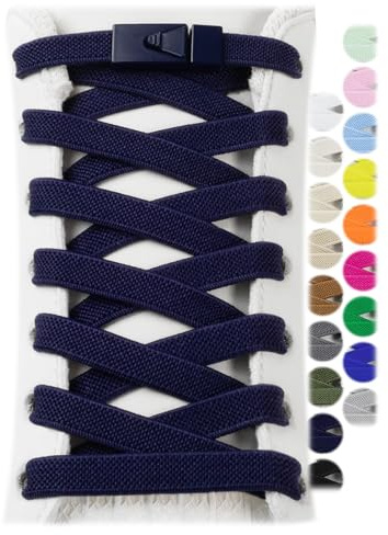 Stepace 2 Pairs Elastic Shoe Laces for Sneakers No Tie Shoelaces for Adults and Kids 8mm Wide Stretch Tieless Shoestrings for Running Shoes One Size Fit All Navy Blue 120