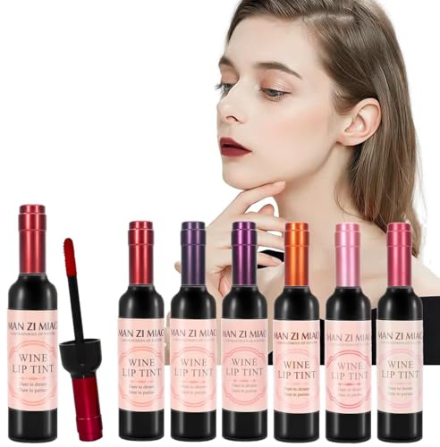 Wine Lip Tint 6 Colors Non-stick Cup Lip Gloss Wine Liquid Lipstick Waterproof Long Lasting Lip Stain Creates Natural Moisturizing Easily Valentine's Day Gift Kit Ideas for Girlfriends Women Moms