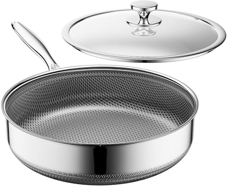 ZEROPAN Deep Frying Pan with Lid Nonstick 26cm Hybrid, Saute Pan with Lid, Stay-Cool Handle, Easy Clean, PFAS PFOA & PTFE Free, Oven-Safe Up to 260°C, Suitable for All Cooktops