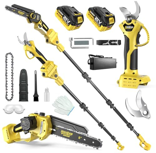 4-in-1 Cordless Pole saw Pruning Set,Electric Pruning Shears & 8 Inch pole saws for tree trimming with 13.8ft Max Extension Pole,Brushless Motor,Two 4.0Ah Batteries, Electric Pole Saw Tree Trimming