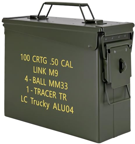 Trucky Caja de municiones Ammo Box 28x10x23 cm Caja metálica Caja de almacenamiento con tapa Army Metal Verde