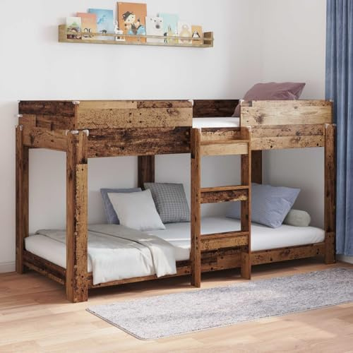YunCangg Golvsäng för barn av robust trämaterial i gammalt träutseende 80 x 200 cm med robust ram och ribbotten, utrymmesbesparande barnrumsmöbler för syskon och övernattningsgäster