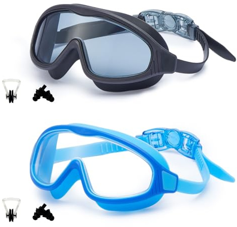 Fpxnb 2 Pack Swim Goggles, Wide View Anti-Fog UV Protection No Leakage Adult Swimming Goggles for Men Women Indoor Outdoor