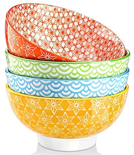 vancasso 4-teiliges Porzellan Schalen Set, 600 ml, Ø 15,2 x 7,2 cm, Mehrfarbige Müslischalen/Dessertschalen, Serie NATSUKI
