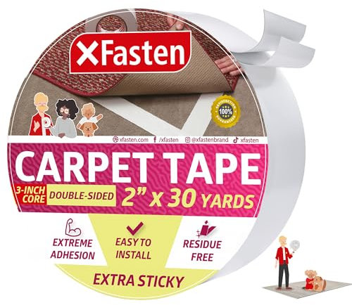 XFasten Super Strong Double Sided Carpet Tape Extra Sticky, 2-inch by 30-Yard, Heavy Duty Double Sides Area Rug to Carpet Gripper Tape, Ideal for Homes with High Foot Traffic and Large Pets