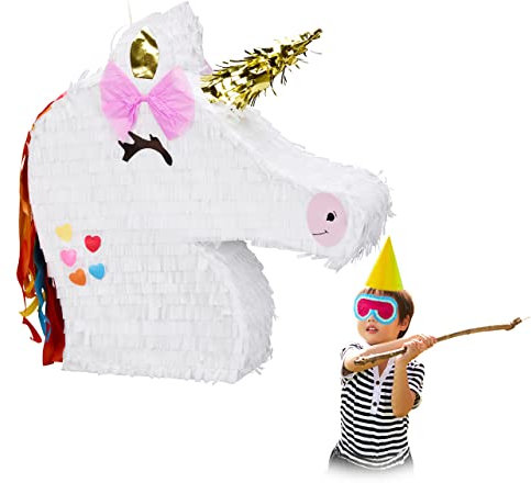 Relaxdays Pinata Licorne, à Suspendre, pour Enfants à remplir, Anniversaire Jeux décoration, Blanc, 10028079