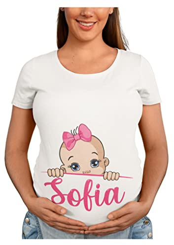 Colorfamily Maglietta Ideale per Il Premaman PERSONALIZZA col Nome del Tuo Bimbo O della Tua Bimba Idea Regalo Nascita