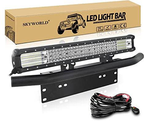 SKYWORLD Led Arbeitsscheinwerfer Bar, 59 cm 570W Led lichtleiste mit KFZ Kennzeichenhalterung bull bar und 12V Kabelbaum für 4x4 Auto Offroad Truck LKW PKW ATV SUV lightbar