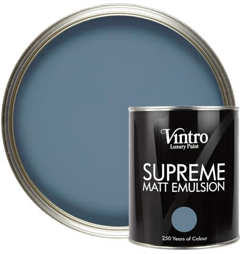 Vintro | Luxury Matt Emulsion | Blue | Smooth Chalky Finish | Multi Surface Paint | for Walls, Ceilings, Wood and Metal | 1L (Blue - Chiswick House)