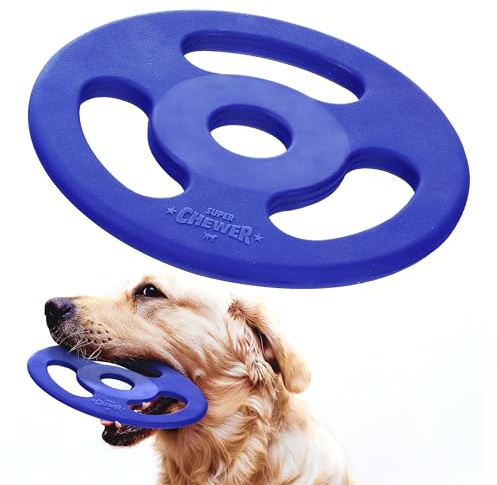 SuperChewer Tough Tug-of-War Flying Disc Toy | Lifetime Replacement | Strong Natural Rubber | Great Tug Disc Fetch Toy for Dogs | Ultra Durable Chew Toys for Aggressive Chewers | For All Breeds