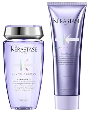 Kérastase Blond Absolu, Rutina para todo tipo de cabello rubio, Champú hidratante y Acondicionador restaurador, Para cabello rubio o con mechas