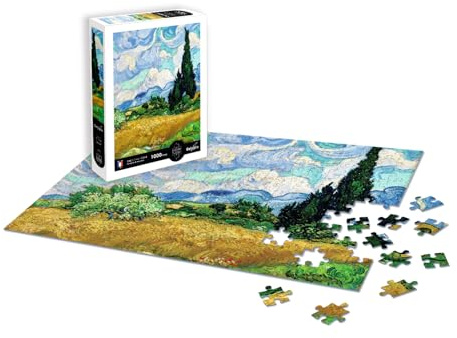 Sentosphère - Puzzle 1000 pièces - Puzzle Adultes - Œuvre d'art- Champs de blé avec cyprés - Van Gogh Impression en 7 Couleurs – Toucher Soyeux – Qualité Premium - Boite écologique - Made in France