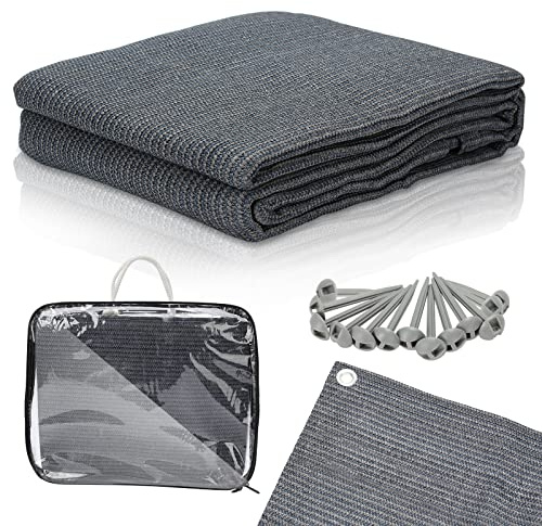 Jopassy 2,5 x 4 m, tappeto per tende da campeggio, per esterni, con 12 fori, 13 picchetti e borsa per il trasporto, in HDPE, traspirante, da campeggio, antiscivolo, colore: grigio e blu