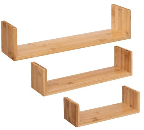 5 five simply smart 5five – 3er-Set Fixy Bambus-Wandregale, 42 cm breit – Dekorative Aufbewahrung für Wohnzimmer, Schlafzimmer, Büro