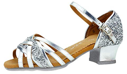 IQYU Zapatos de baile para niña, zapatos de baile latino con tacón, zapatos para niños, zapatos festivos de verano, zapatos de danza de rendimiento, zapatos de danza estándar/baile de salón, zapatos