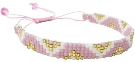 Melorins handgefertigtes, breites Armband, gewebt aus 5 Reihen japanischer Perlen in geometrischem Design