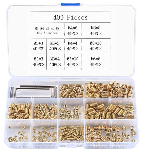400 Piezas Tornillos Prisioneros, M3/M4/M5/M6/M8 Tornillos de Cabeza Hexagonal, Tornillos de Cabeza Hueca Fexagonal, Tornillos Varilla Roscada para Manijas de Puertas, con 5 Llave Allen