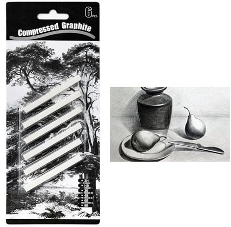 Ccomage Lot de 6 bâtons de graphite carrés comprimés blancs pour croquis, fournitures artistiques, crayons de dessin, outils d'artisanat pour bricolage, peinture, ombrage, débutants et artistes