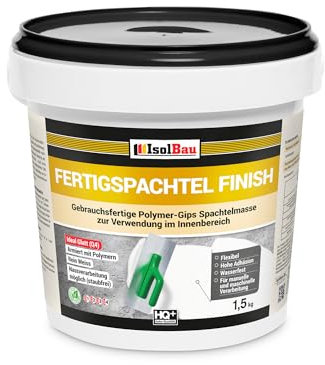 Isolbau Fertigspachtel Finish 1 kg, Glättspachtel Fugenspachtel, Gebrauchsfertige Polymer-Gips Fertig-Spachtelmasse für innen, Weiß Q1-Q4