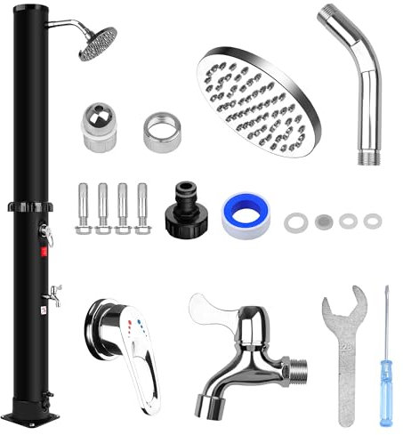 Bilisder Douche Solaire Piscine 35 litres avec Pommeau Rotatif et Robinet au Pied, Température Réglable - Max. 60 °C, sans Électricité, Douche Solaire Exterieur pour Jardin, Piscine, Plage (40L)