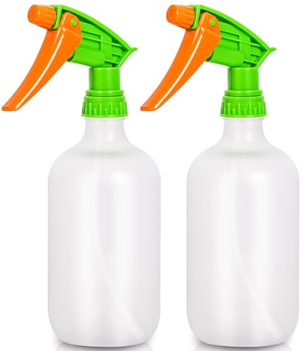 Calvalor 2 x 500 ml Spray Bottle, Adjustable Nozzle, 4-Finger Trigger, White Bottle + Orange Nozzle, PET Material, Ergonomic Design, Leak-Proof, Mist to Jet Spray, Refillable, Water & Hair Care