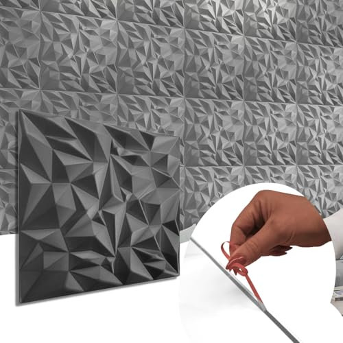 Styropor Selbstklebend 3D Paneele, Polystyrol Paneele, Deckenpaneele, 3D Wandpaneele, Dekoren, Decken Wandverkleidung, 3mm dick - 50x50cm / ‎‎2m² - 8 Stück (Schwarz)
