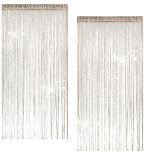 PetGlimmer 2 Pezzi Tenda a Fili per Porta, 100 x 200 cm Tenda Antimosche, Protezione Dalle Mosche Color Champagne a Fili per Interno, Stanza per Porta Adatte per Matrimoni, Bar, Ristoranti, Porte