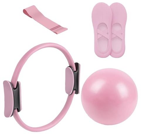 Qkbuza Kit Pilates Essentials, Ensemble De Yoga 4 Pièces pour Femmes, Pilate Ring Yoga Ball Resistance Bands, Anneau Circulaire pour Jambes, Bras Et Cuisses