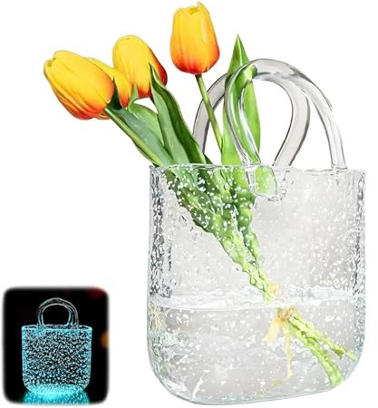 Vaso Quadrato In Vetro, Vaso A Forma Di Borsa In Vetro Decorativo Creativo A Bolle Tascabile Da Tavolo Moderno Fatto A Mano Decorazione Per Fiori Tulipani Pot-Pourri Pesciolini Caramelle