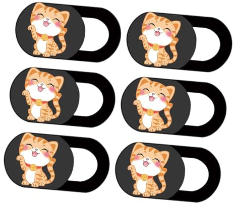 SEWACC Cubierta Protectora de Privacidad para Cámara Web Diseño de Gato, Ultradelgada y Deslizante, para Portátiles y Tablets, Paquete de 6 Unidades, Uso Personal Seguro y Discreto,