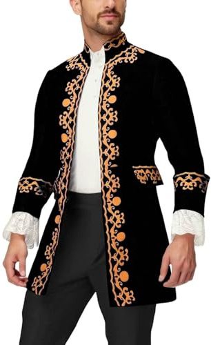 Costume de prince pour homme - Manteau de noble pour homme - Broderie gothique - Veste médiévale - Blazer de Prince royal - Vêtement steampunk - Frack - Halloween - Fête à thème - Carnaval - Cosplay