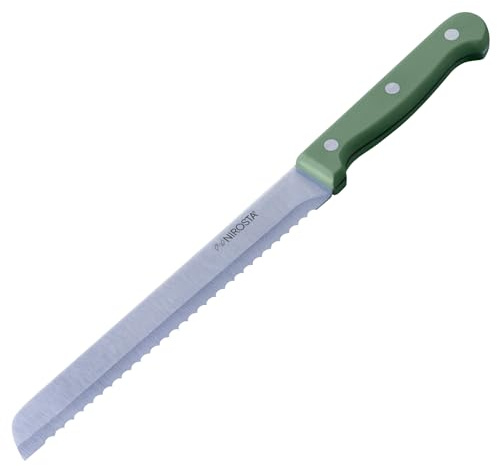 Nirosta Trio Cuchillo de Pan 32 cm, Hoja 20 cm Acero Inoxidable CCr con Filo Dentado, Mango Ergonómico POM Triple Remache, Corte Preciso en Pan y Bollería, Color Green Smoke, Garantía 3 Años, 1 ud