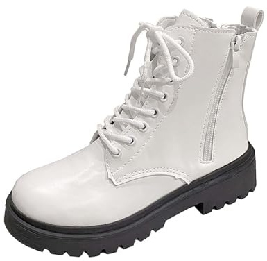 Generisch Botas Cortas Con Cremallera Lateral Para Mujer,Botas Con Cordones Mujer Negro Plano,Plataforma Antideslizante Liso Tacón Bloque Botas de Invierno Botines Zapatos Individuales, Blanco, 38 EU