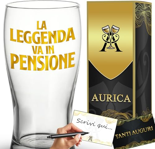 Aurìca Bicchiere Da Birra Personalizzato LA LEGGENDA VA IN PENSIONE - Boccale in Vetro da 500 ml per Celebrare il Nuovo Capitolo! Un Regalo per Festeggiare La Pensione con Stile!