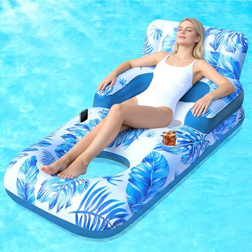 ChlorBlu Materassino Gonfiabile Piscina per Adulti, Poltrona Gonfiabile piscina Adulti, Materassini Gonfiabili da piscine con Portabicchieri e Portacellulari, Gonfiabile Mare Gigante per Parte, PVC