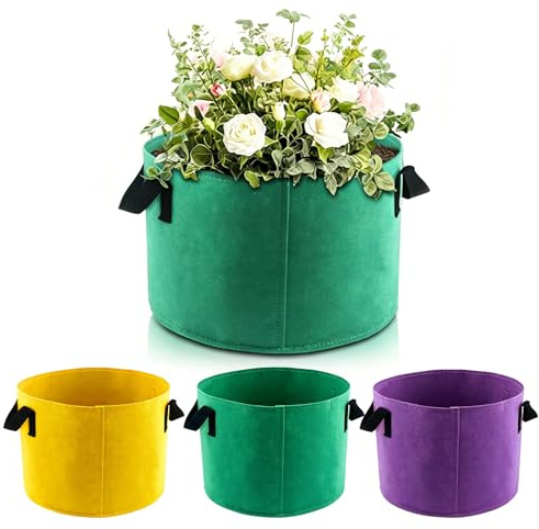 KASESSS 3 Pezzi Sacchi per Piante 5 Galloni, 30x25cm Vaso Piante in Tessuto Non Tessuto Ispessito con Maniglie, Traspiranti Vaso per Orto da Balcone per Verdure Pomodori Patate Fiori Erbe Aromatiche