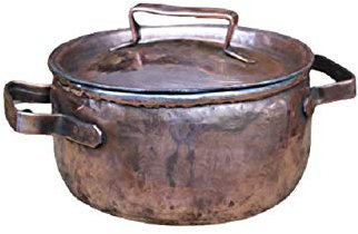 Pentola piccola padella rotonda zuccheriera alimenti sugo stagnata in rame fatta a mano