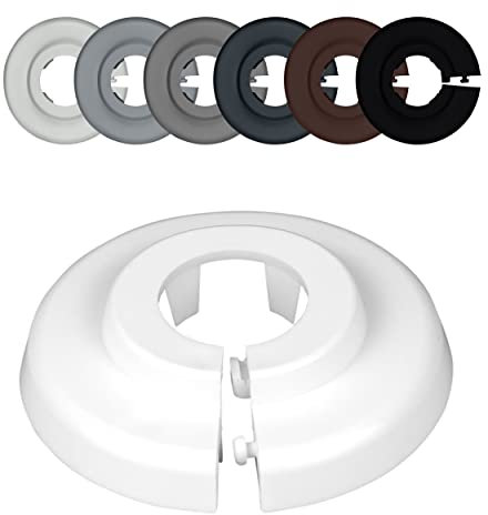 FUX 10 Stück Einzel Heizungsrohr Rosette, verschiedene Größen, Rohrabdeckung, Abdeckrosetten, Heizung, Verkleidung, Heizkörper Rosetten, weißes Polypropylen, weiss (12mm)