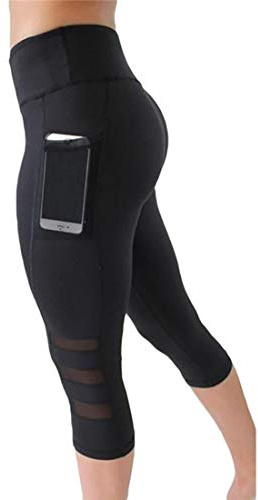 YONKOUNY Donna Allenamento Sportivi Capri Leggings Estivo Traspirante Stretching Pantaloni Vita Alta Palestra Fitness Leggins Push Up con Tasca (X-Large)