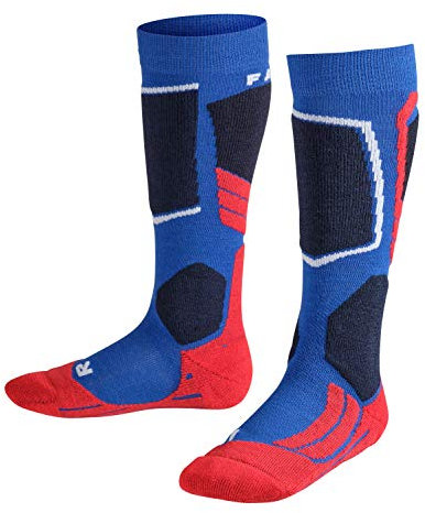 FALKE Unisex Kinder Skisocken SK2 Intermediate K Kh Wolle Funktionsmaterial warm dick 1 Paar, Blau Cobalt Blue 6941, 31-34