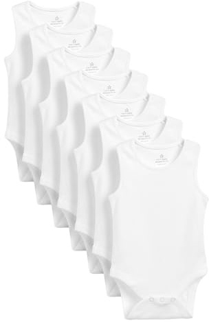 NEXT Nyfödda unisex 7-pack babybodys utan ärm | Knappning, Maskintvätt, 100% bomull