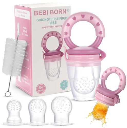 Bebi Born Baby Fruchtsauger aus Silikon BPA-frei – Beißring & Beißhilfe für Babys zur sicheren Einführung fester Nahrung – 3 Größen 4–24 Monate – Zahnungshilfe & Beruhigung der Zahnfleisch – Rosa