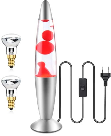 Klarlight Lavalampe 34cm Magmalampe Lavaleuchte 25W mit Kabelschalter Geschenkidee Weihnachten inklusive Leuchtmittel Retro Leuchte (Rot)