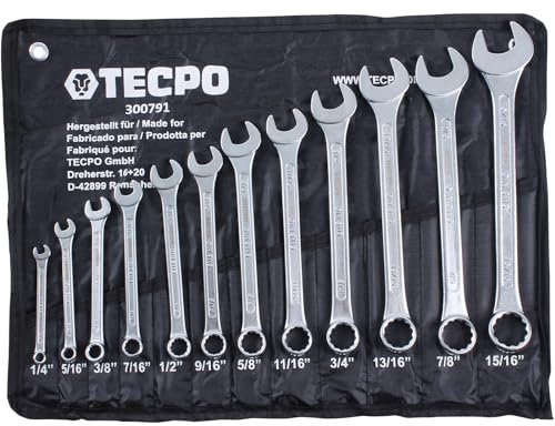 TECPO Maul Ringschlüssel Satz SW 1/4 - 15/16 Zoll Werkzeug Schlüssel Maulschlüssel 12-teilig