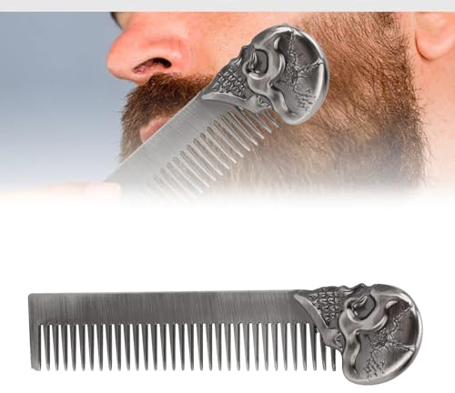Peine Profesional para Hombre y Barba, Diseño Calavera en Aleación de Zinc con Resorte Ajustable (Color Plata)