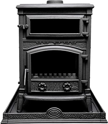 KAUFENET Kaminofen aus 100% Gusseisen,Holzofen, Herd mit Backofen, Schwarz, Energieklasse A