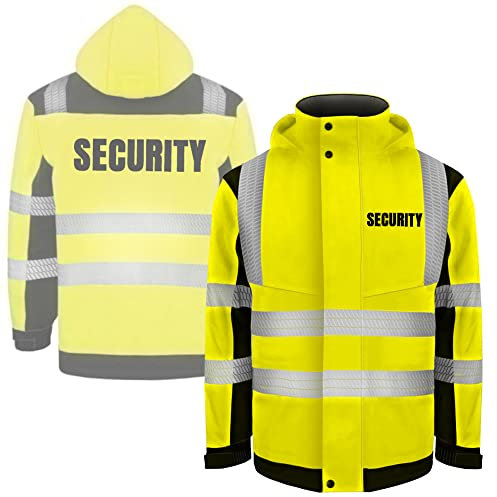 Fassbender-Druck WARNWESTEN - SECURITY Sicherheitsjacke Winterjacke GELB - Gelb Warnjacke nach EN ISO 20471 zertifiziert - Unisex und hochwertigem Reflektorstreifen (Gr. L)