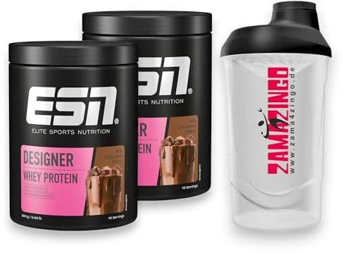 2x ESN Designer Whey Protein Milk Chocolate 300g | Hochwertiges Eiweißpulver und Nahrungsergänzungsmittel für effektiven Muskelaufbau | Gratis Zama4zingo Protein Shaker 600ml