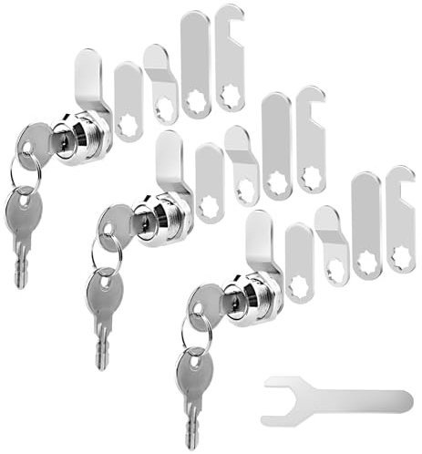 VFANDV Cerradura Buzon 16 mm, Cerradura Taquilla Vestuario con 5 Placas Diferentes y 2 Llaves Cerradura de Palanca Universal Cerradura de Leva para Armario Cajón Taquillas Muebles (3 Juegos)